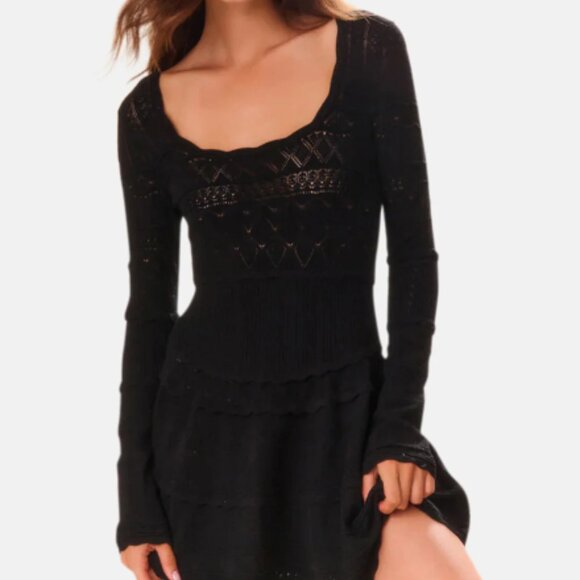LoveShackFancy | Lavender Stretch Pointelle Mini Dress | Black |M |NWT - Picture 1 of 6